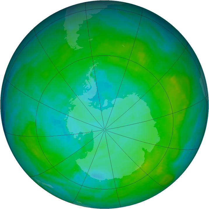 Antarctic ozone map for 13 January 1990